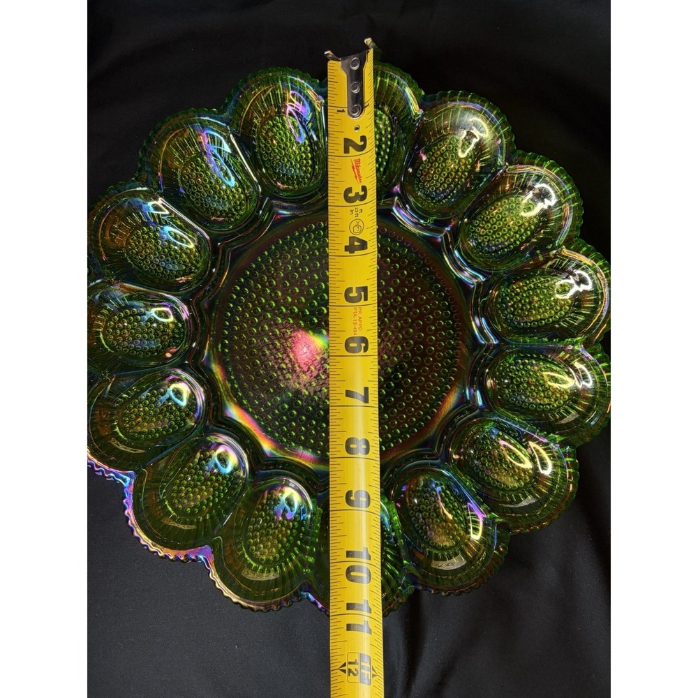 Vintage Indiana Glass Deviled Egg Plate Carnival Hobnail Lime Green 11" 1960s - Picture 8 of 16